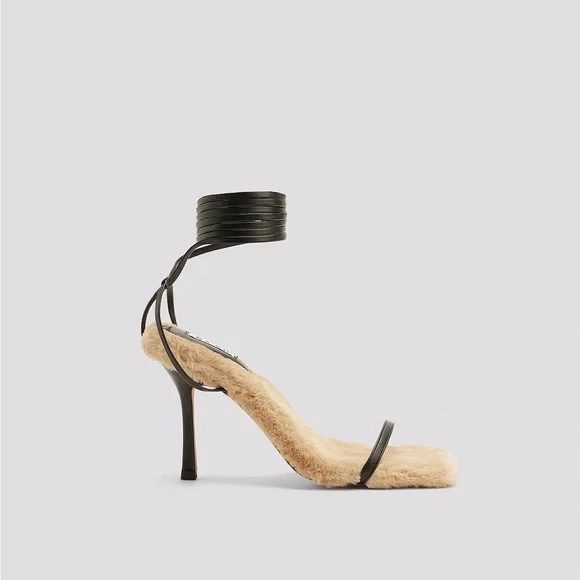 RARE NA-KD Faux Fur Sole Strappy Heels - Picture 9 of 16